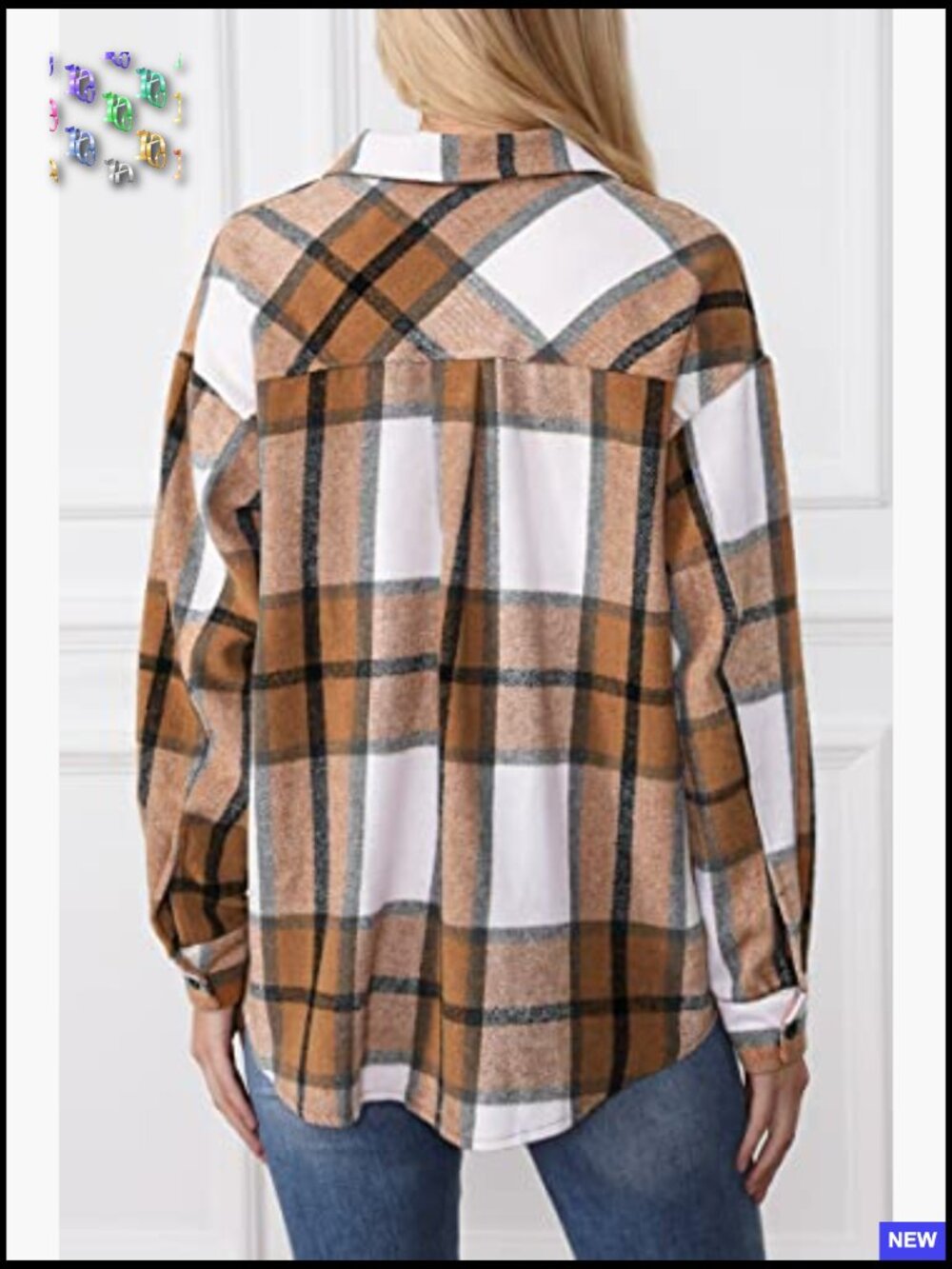 Womens Flannel Shacket Casual Plaid Button Down Long Sleeve Jacket Fall Winter - Picture 3 of 4